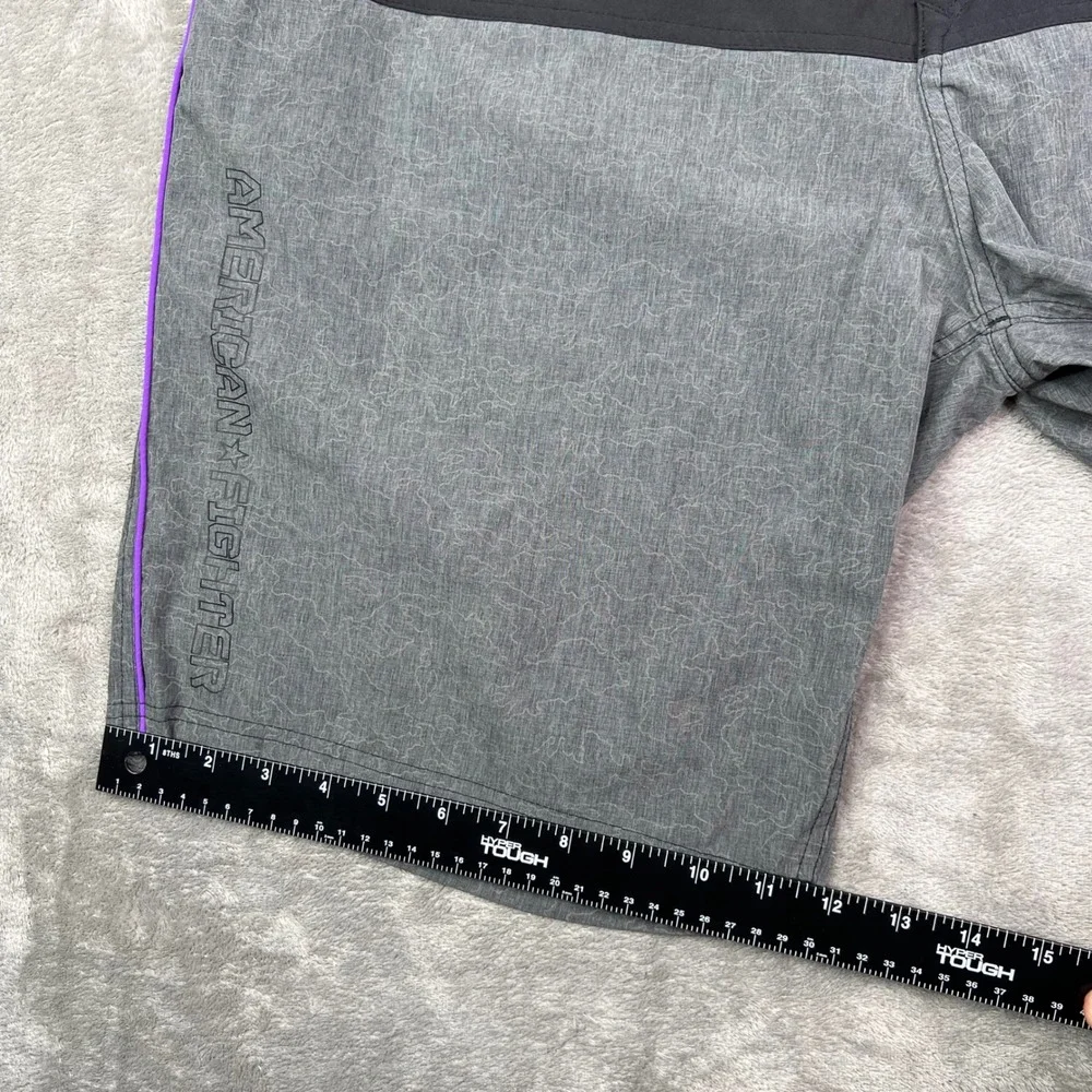 American Fighter Board Shorts Men 36 Grey Black Purple Patterned Swim Trunks 10